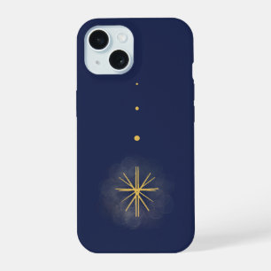 Minimalistische Gele Vallende Ster Blauwe Hoes voo iPhone 15 Case