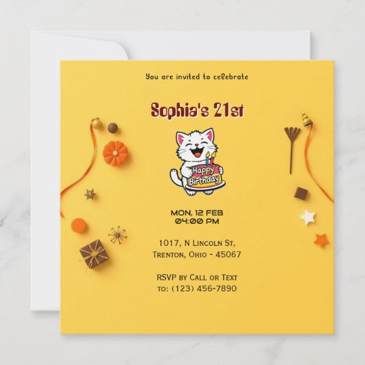 Minimalistische Gele Verjaardag Kaart met Verjaard (Voorkant)