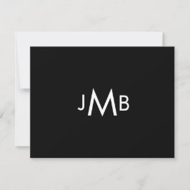 Minimalistische, gemerkte initialen zwart gevouwen bedankkaart