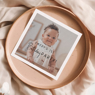 Minimalistische genderneutrale foto 1e verjaardags servet