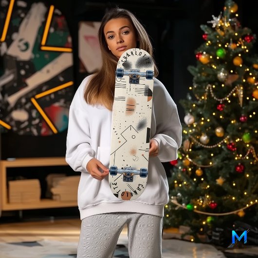 Minimalistische geometrie met beige en zwart persoonlijk skateboard