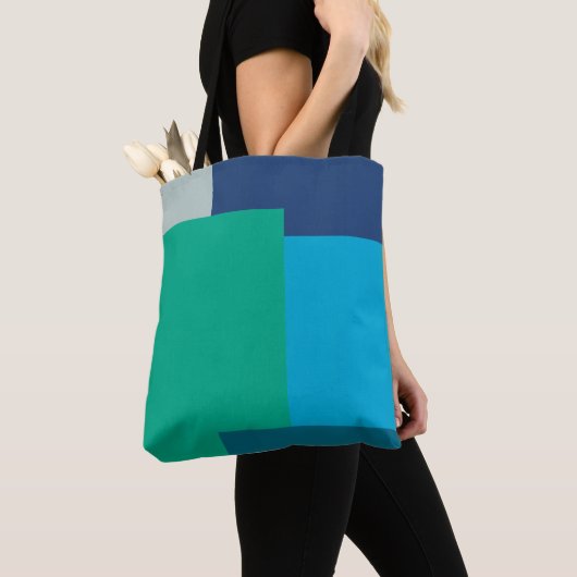 Minimalistische geometrische kleurenblok Blauw Gro Tote Bag (Dichtbij)