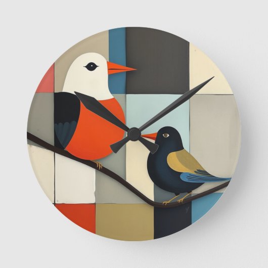 Minimalistische geometrische vogels ronde klok (Voorkant)