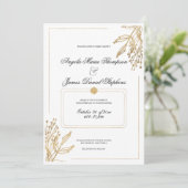 Minimalistische geometrische witgouden bloemenbrui kaart (Staand voorkant)