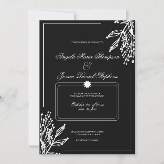 Minimalistische geometrische zwart witte bloemenbr kaart (Voorkant)