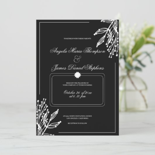 Minimalistische geometrische zwart witte bloemenbr kaart (Staand voorkant)