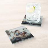 Minimalistische gepersonaliseerde foto script naam glazen onderzetter (Schuin)