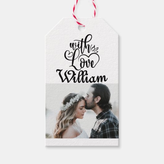 Minimalistische gepersonaliseerde foto-Valentijnsd Cadeaulabel (Voorkant)