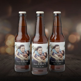 Minimalistische gepersonaliseerde fotonaam datum bier etiket
