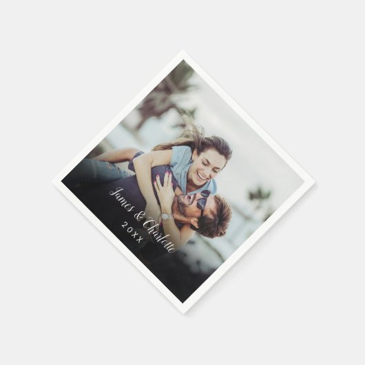 Minimalistische gepersonaliseerde fotonaam datum servet (Hoek)