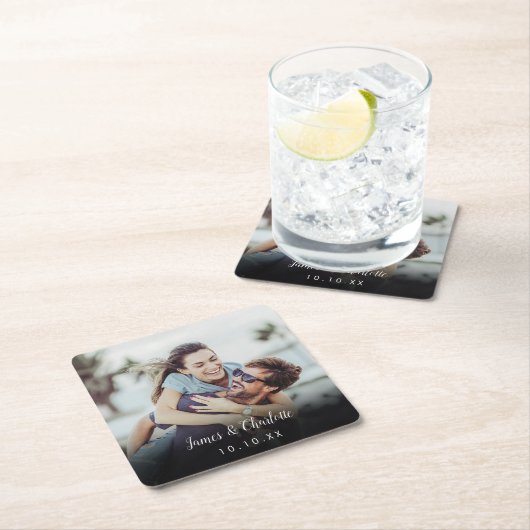 Minimalistische gepersonaliseerde fotoscript naam  kartonnen onderzetters (Insitu)