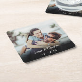 Minimalistische gepersonaliseerde fotoscript naam  kartonnen onderzetters (Schuin)