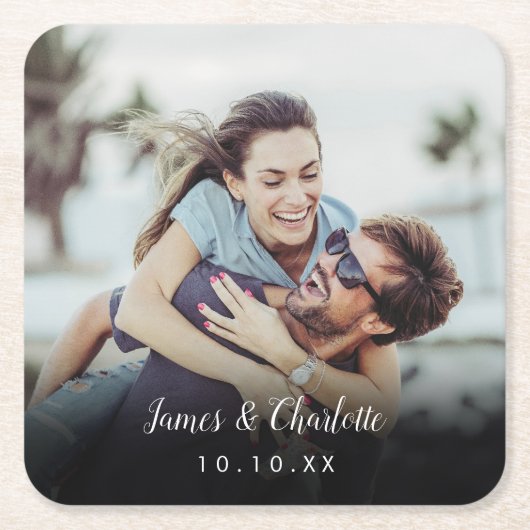 Minimalistische gepersonaliseerde fotoscript naam  kartonnen onderzetters (Voorkant)