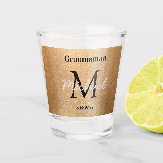 Minimalistische gepersonaliseerde groomsmen gouden shot glas (Voorkant)