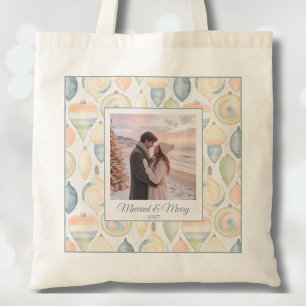 Minimalistische gepersonaliseerde kerstfoto in pas tote bag