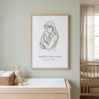 Minimalistische Gepersonaliseerde Moeder en Baby L Poster
