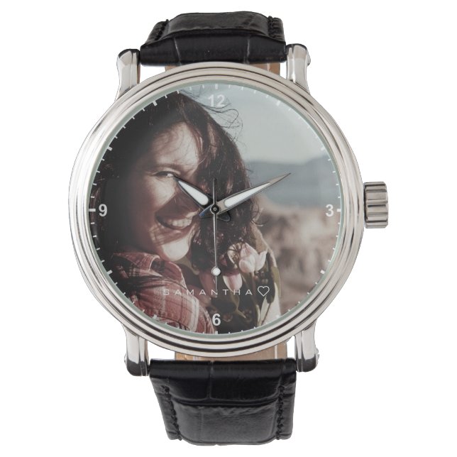 Minimalistische gepersonaliseerde naam foto Sjablo Horloge (Voorkant)