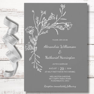 Minimalistische Geplukte Wilde Bloemen Bruiloft Kaart