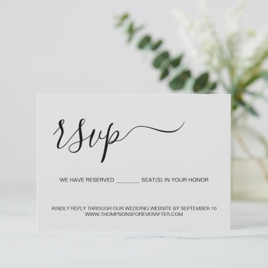Minimalistische gereserveerde zitplaats Grijs webs RSVP Kaartje (Staand voorkant)