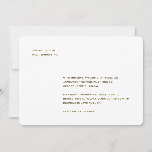 Minimalistische Geslacht Neutrale Geboorte Aankondiging (Voorkant)