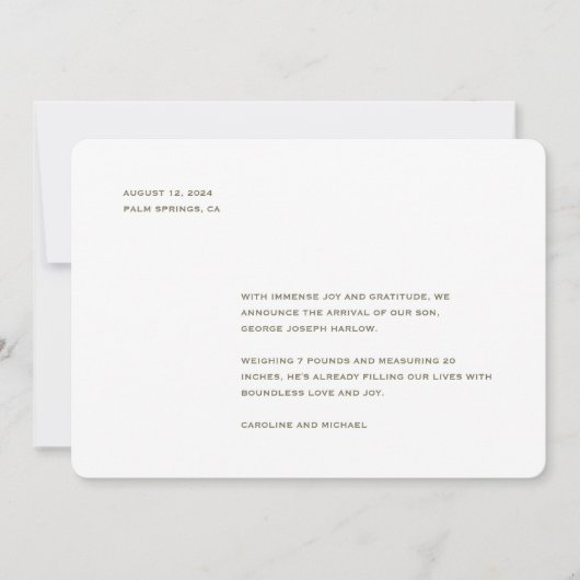 Minimalistische Geslacht Neutrale Geboorte Aankondiging (Voorkant)