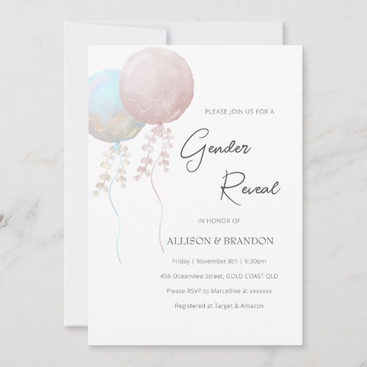 Minimalistische geslachtsaankondiging met roze en  kaart (Voorkant)