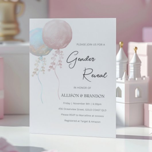 Minimalistische geslachtsaankondiging met roze en  kaart