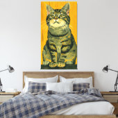 Minimalistische gestreepte grijze tabby canvas afdruk (Insitu (Slaapkamer))