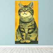 Minimalistische gestreepte grijze tabby canvas afdruk (Insitu (Houten vloer))