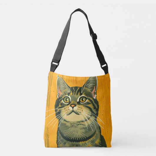 Minimalistische Gestreepte Grijze Tabby Crossbody Tas (Voorkant)