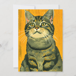 Minimalistische Gestreepte Grijze Tabby Feestdagenkaart