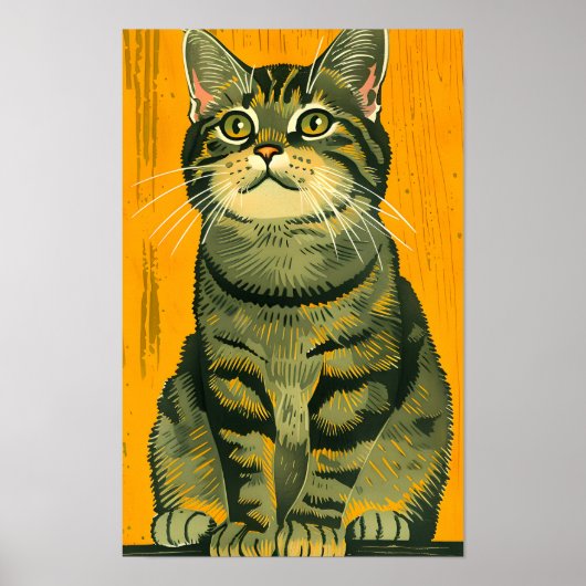 Minimalistische gestreepte grijze tabby poster (Voorkant)