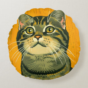 Minimalistische Gestreepte Grijze Tabby Rond Kussen