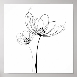 Minimalistische getekende bloemen poster