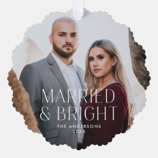 Minimalistische getrouwde en heldere fotovakantie ornament kaart (Voorkant)