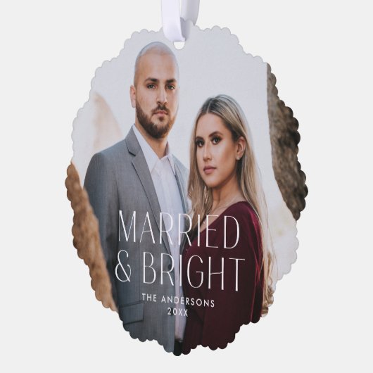 Minimalistische getrouwde en heldere fotovakantie ornament kaart (Links)