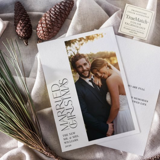 Minimalistische Getrouwde Kerst Pas getrouwd Foto Feestdagenkaart