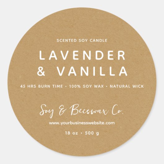 Minimalistische geurende soja bijenwas kaars KRAFT Ronde Sticker (Voorkant)