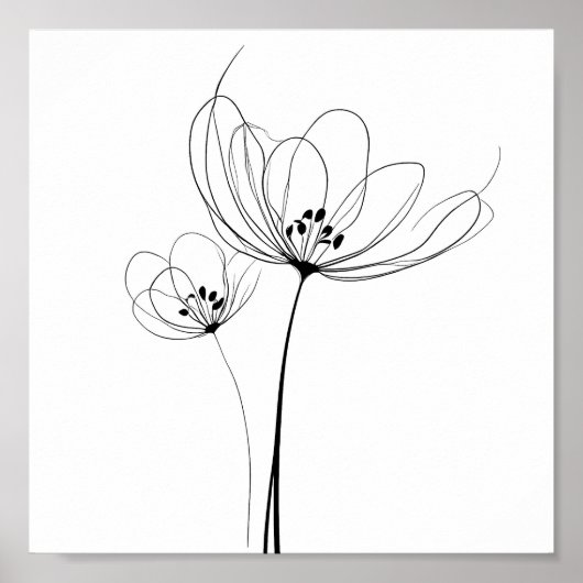 Minimalistische gevoerde getekende bloemen poster (Voorkant)