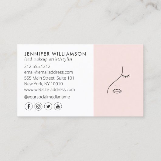 Minimalistische Gezicht Beauty Logo Make-up Arties Visitekaartje (Achterkant)