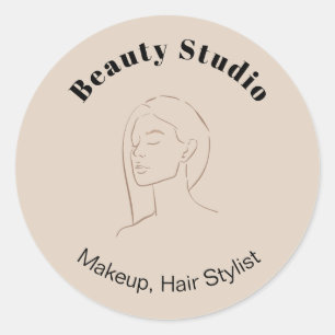 Minimalistische gezicht Logo haar schoonheid make- Ronde Sticker
