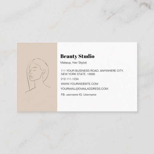 Minimalistische gezicht Logo haar schoonheid make- Visitekaartje (Achterkant)