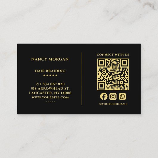 Minimalistische gezicht schoonheid QR code zwart e Visitekaartje (Achterkant)