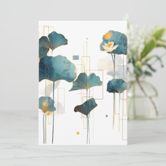 Minimalistische Ginkgo Lotus Zen Line Aankondiging (Staand voorkant)