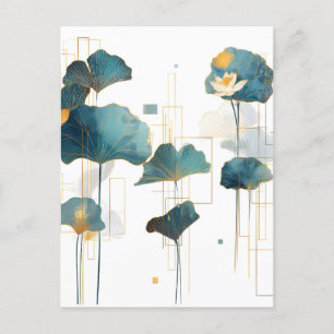 Minimalistische Ginkgo Lotus Zen Line Feestdagenkaart