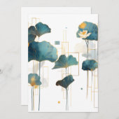 Minimalistische Ginkgo Lotus Zen Line Feestdagenkaart (Voorkant / Achterkant)