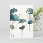 Minimalistische Ginkgo Lotus Zen Line Feestdagenkaart (Staand voorkant)