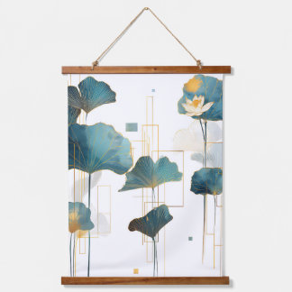 Minimalistische Ginkgo Lotus Zen Line Hangend Wandkleed
