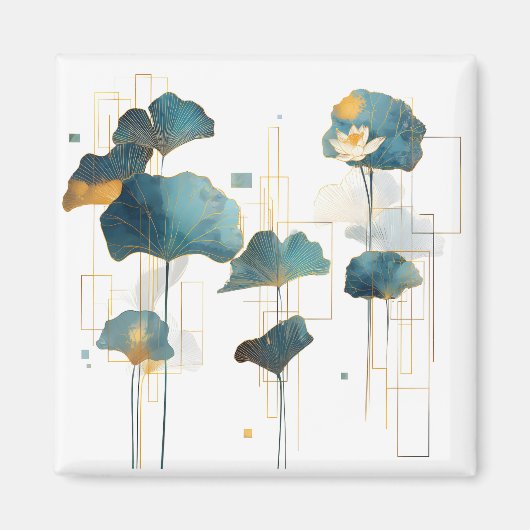 Minimalistische Ginkgo Lotus Zen Line Magneet (Voorkant)