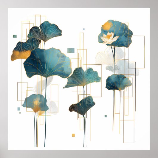 Minimalistische Ginkgo Lotus Zen Line Poster (Voorkant)